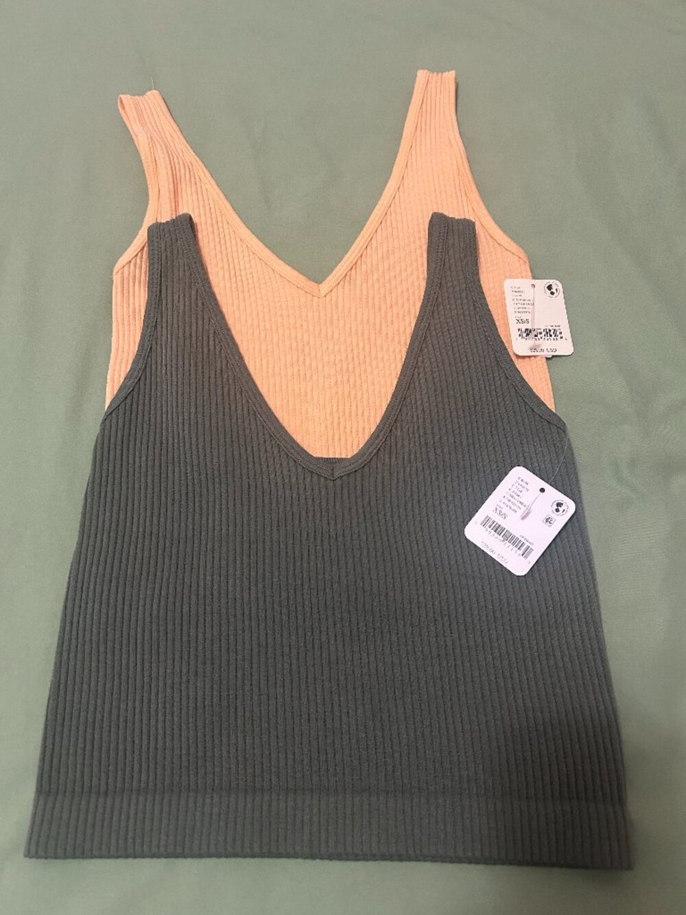 Free People Women's Green and Orange T-shirt